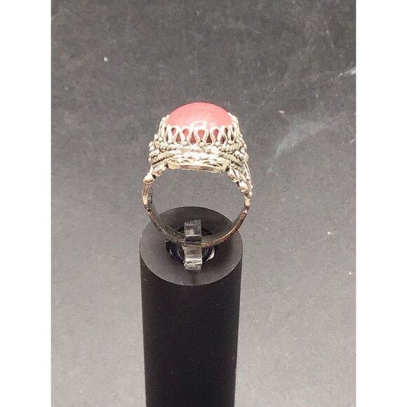 Rhodonite Ring Wide Elongated Bold Ornate Sterling Silver Setting Size 7 - Picture 5 of 8